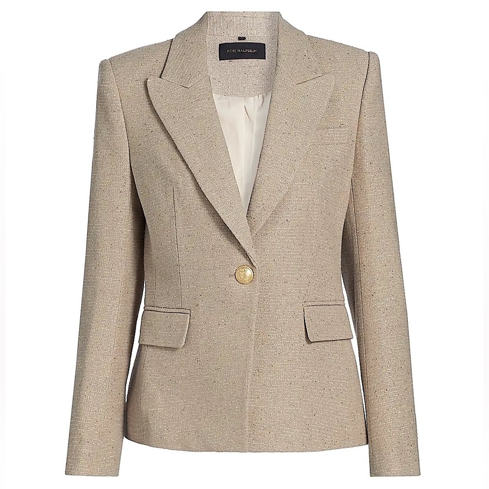 KOBI HALPERIN COTTON SILK TWEED NERYS SPECKLED BLAZER NEUTRAL METALLIC Beige L